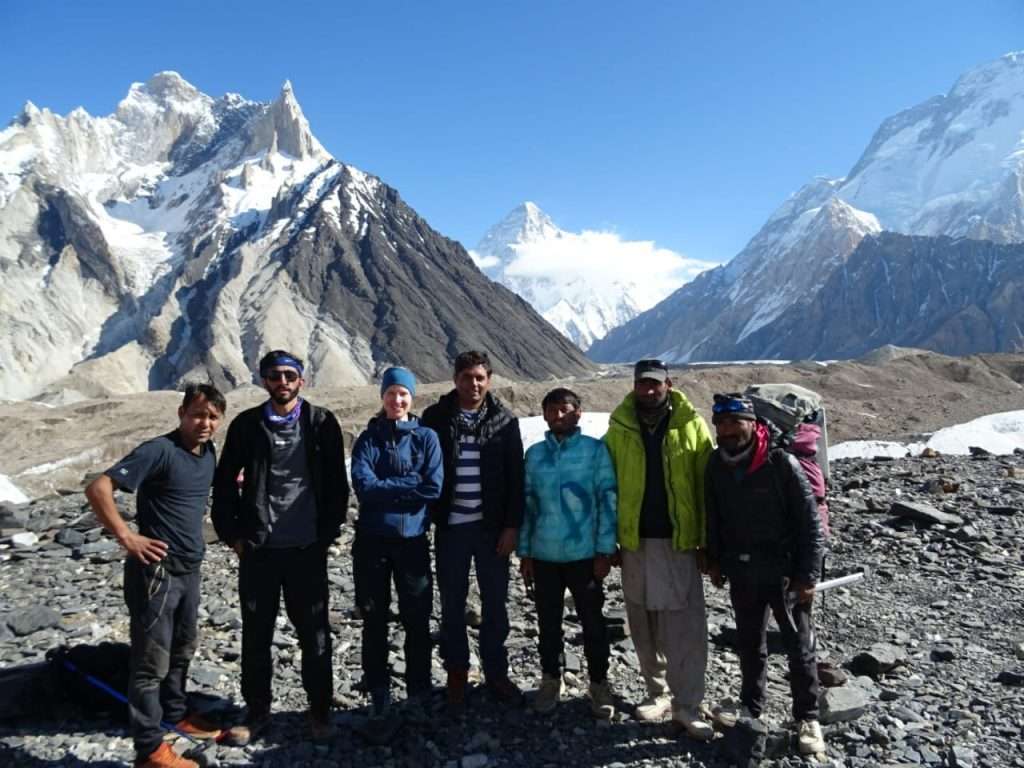 Broad peak adventures team guides and porters are at K2 base camp with international group members