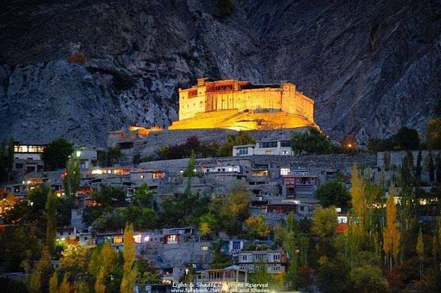 the view of Baltit fort in hunza during night time